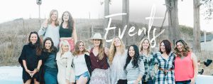 Image of women at womens retreat with overlaid text reading "Events"