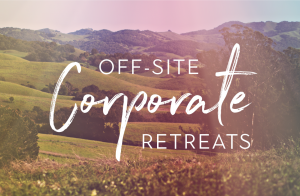Image of field with overlaid text "off-site corporate retreats"